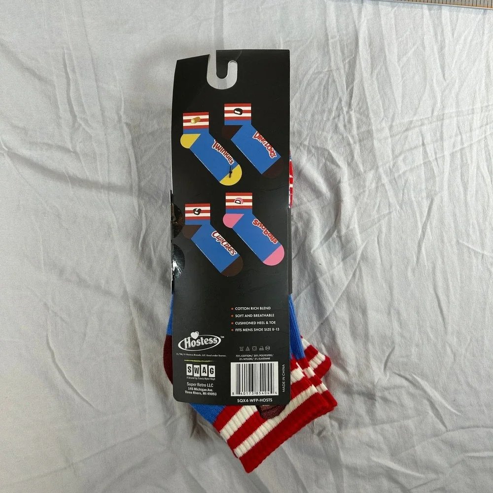 Swag Hostess Mens Quarter Socks 4 Pack Twinkies Ding Dongs Cupcakes Sno Balls